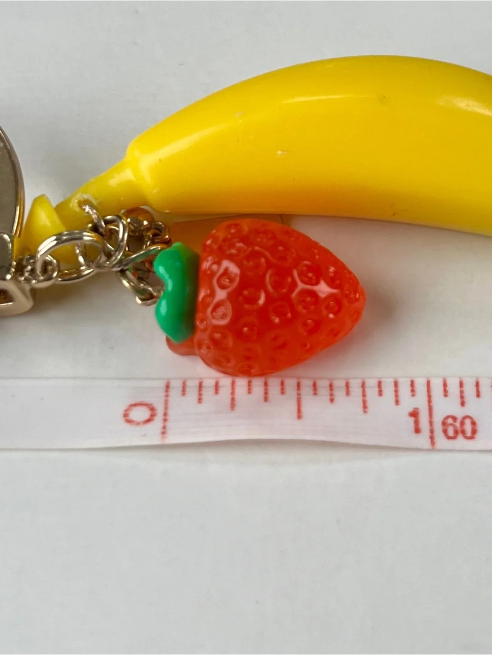 🍌🍓Strawberry-Banana Gold-Tone Metal Bag Charm & Keychain